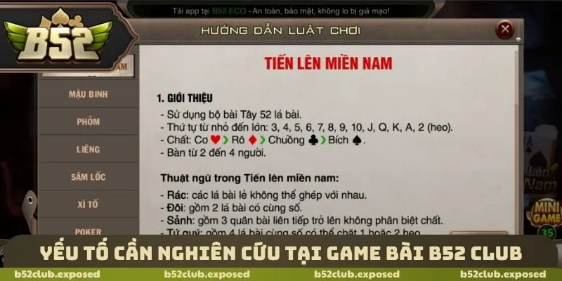 Yếu tố cần nghiên cứu tại Game bài B52 Club
